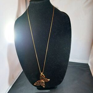 Avenue Gold Tone Long Chain Butterfly Pedant Women's Necklace